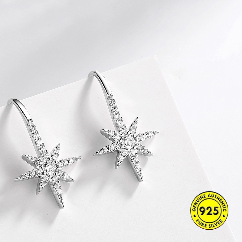 Anting S925 Silver Delapan Titik Bintang Gaya Korea Untuk Wanita