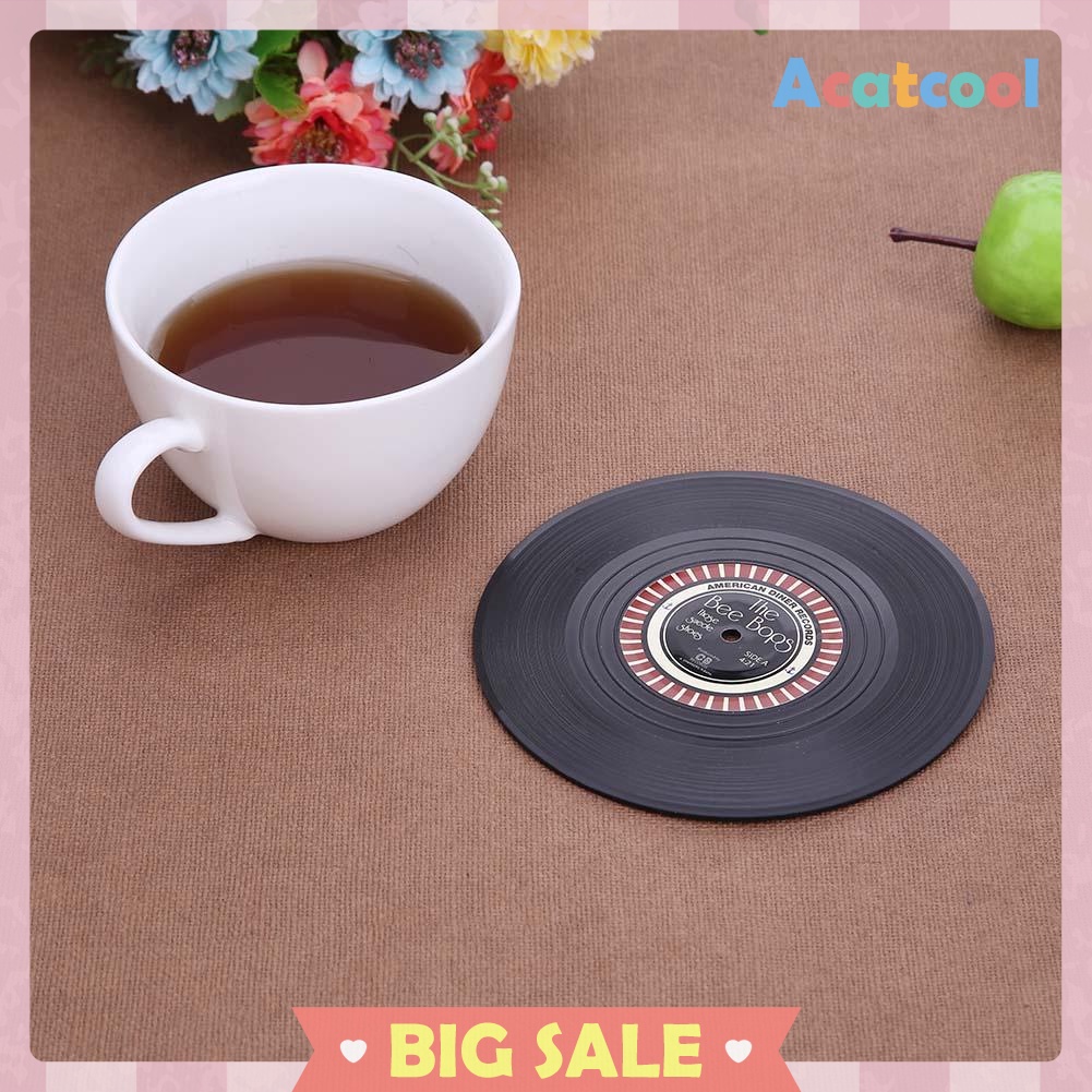 6pcs/set Round Anti-slip Heat Resistant CD Vinyl Record Coasters Placemat