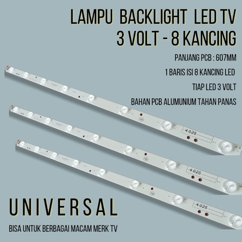 Lampu LED Kancing 3V 8K Backlight TV 3 Volt 8 Kancing Cembung Universal