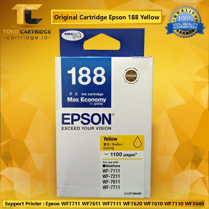 Original Cartridge Tinta Epson 188 T188, Tinta Printer Epson WF7711 WF7611 WF7211 WF7111 WF7620 WF7610 WF7110 WF3640 WF3620 New