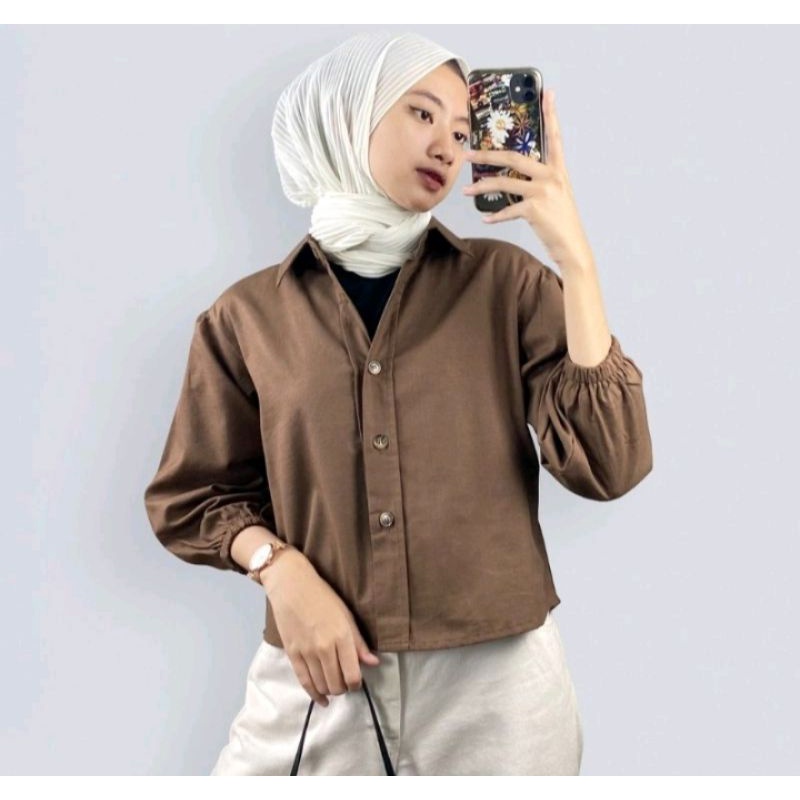 Kemeja Crop Wanita Zefana shirt Linen//Ramy kemeja wanita crop