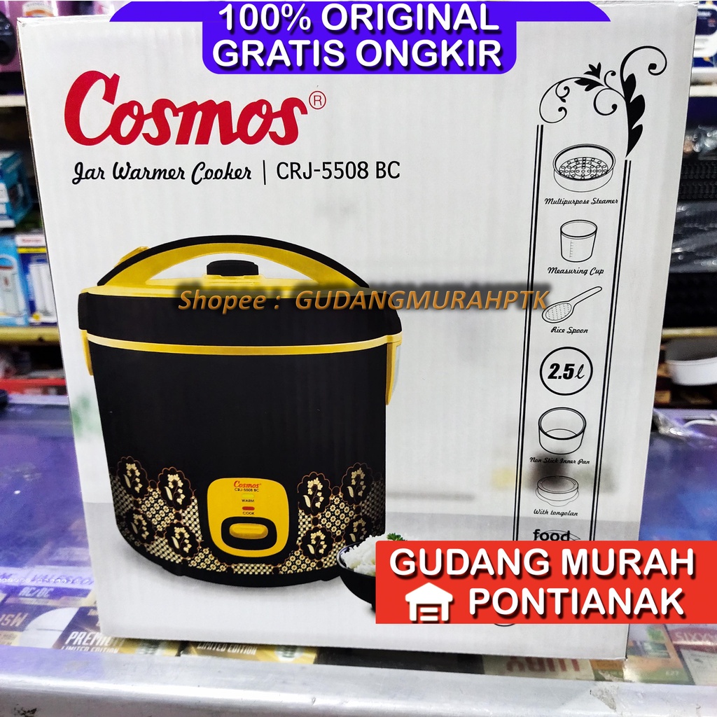 Ricecooker Cosmos 2.5Liter JUMBO HITAM KUNING CRJ 5508 BC 2,5 L Liter  penanak nasi magicom