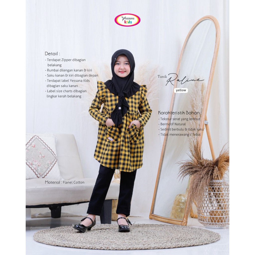 Tunik Anak YessanaTunik Raline Bahan Flanel Katun Motif Kotak-Kotak