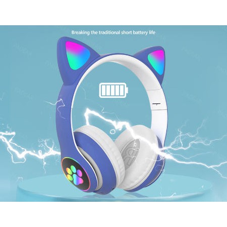 STN-28 Headphone Bando Bluetooth Wireless Cat Ear HiFi Stereo Bass