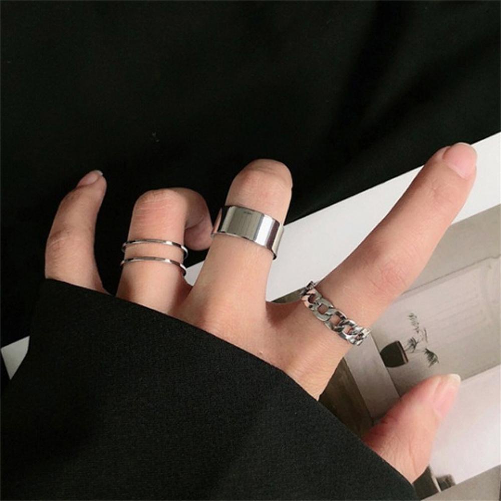 Preva 3 Pcs Cincin Set Fashion 3 Pcs /Set Wanita Geometri Pembukaan Melingkar Punk