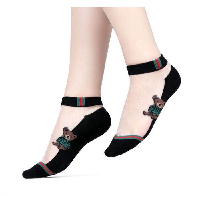 kaos kaki Wanita kaus kaki kristal transparan kartun ultra-tipis lucu Lace Socks 06S