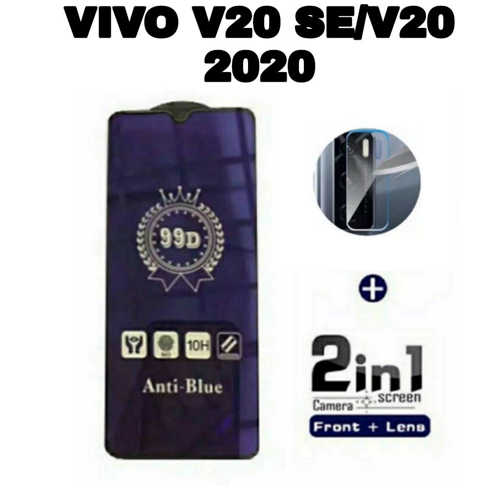 PROMO 2in1 Tempered Glass Blue VIVO V20 SE/V20 Anti Blue/Radiasi Plus Camera Protector