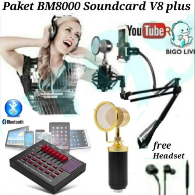 Paket mic bm8000 soundcard v8plus
