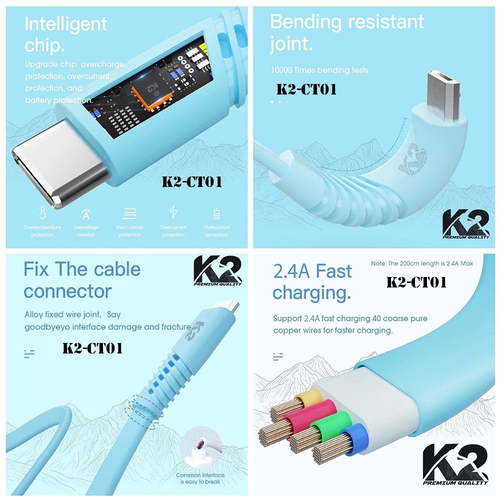 Kabel Data TOPLES MICRO USB / TIPE C K2 PREMIUM QUALITY Fast Charging V8 2.4AMPERE [fs]