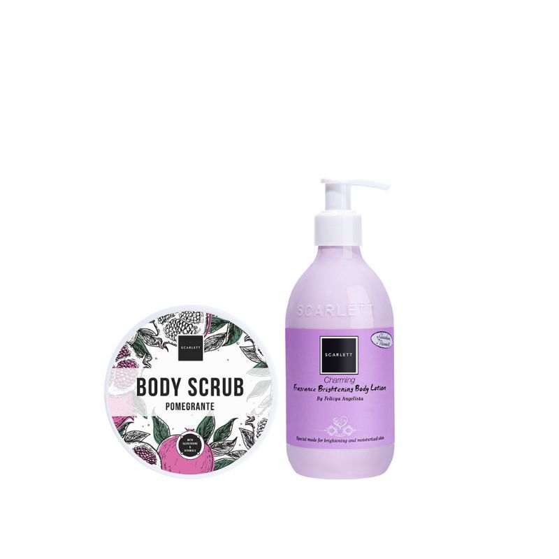 Scarlett Whitening Bundle Body Scrub Pomegrante +  Body Lotion Charming