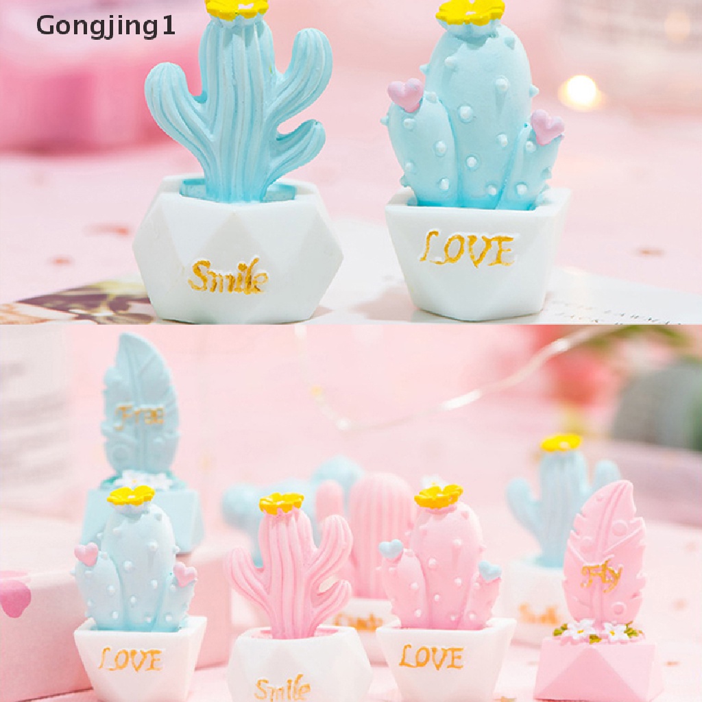 Gongjing1pcs 10pcs Miniatur Kaktus Bahan Resin Untuk Dekorasi Taman Minifairy Garden