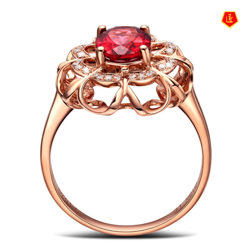 [Ready Stock]18K Rose Gold Inlaid Colored Gemstone Ring Elegant Advanced Exquisite