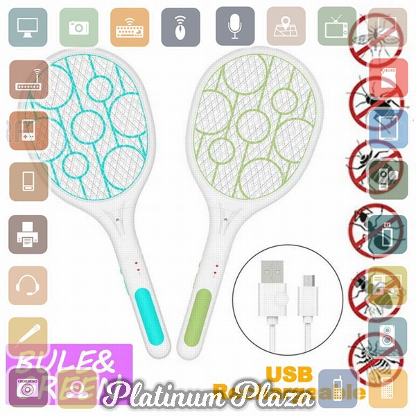 YKPuii Raket Nyamuk USB Rechargeable Lightning Mosquito Swatter Racket - RE9 - Blue`3G4LR0-