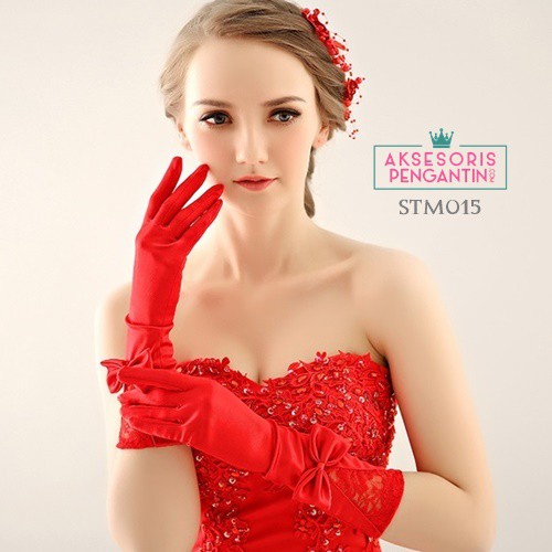 [BARANG READY] WEDDING GLOVES SATIN SARUNG TANGAN AKSESORIS PENGANTIN MERAH STM015