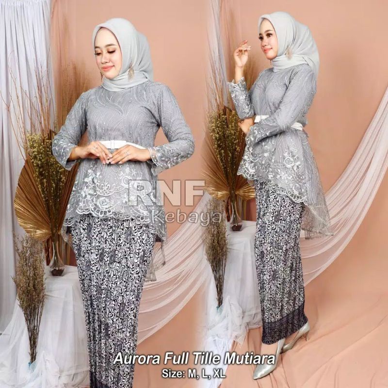 IndahKebaya| SETELAN KEBAYA AURORA TILLE MIX ROK BATIK JUMBO / LAMARAN AKAD NIKAH / OUTFIT MODERN