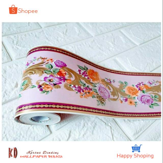 KD | Border List Bunga Pink Wallpaper Dinding | Wallpaper Sticker