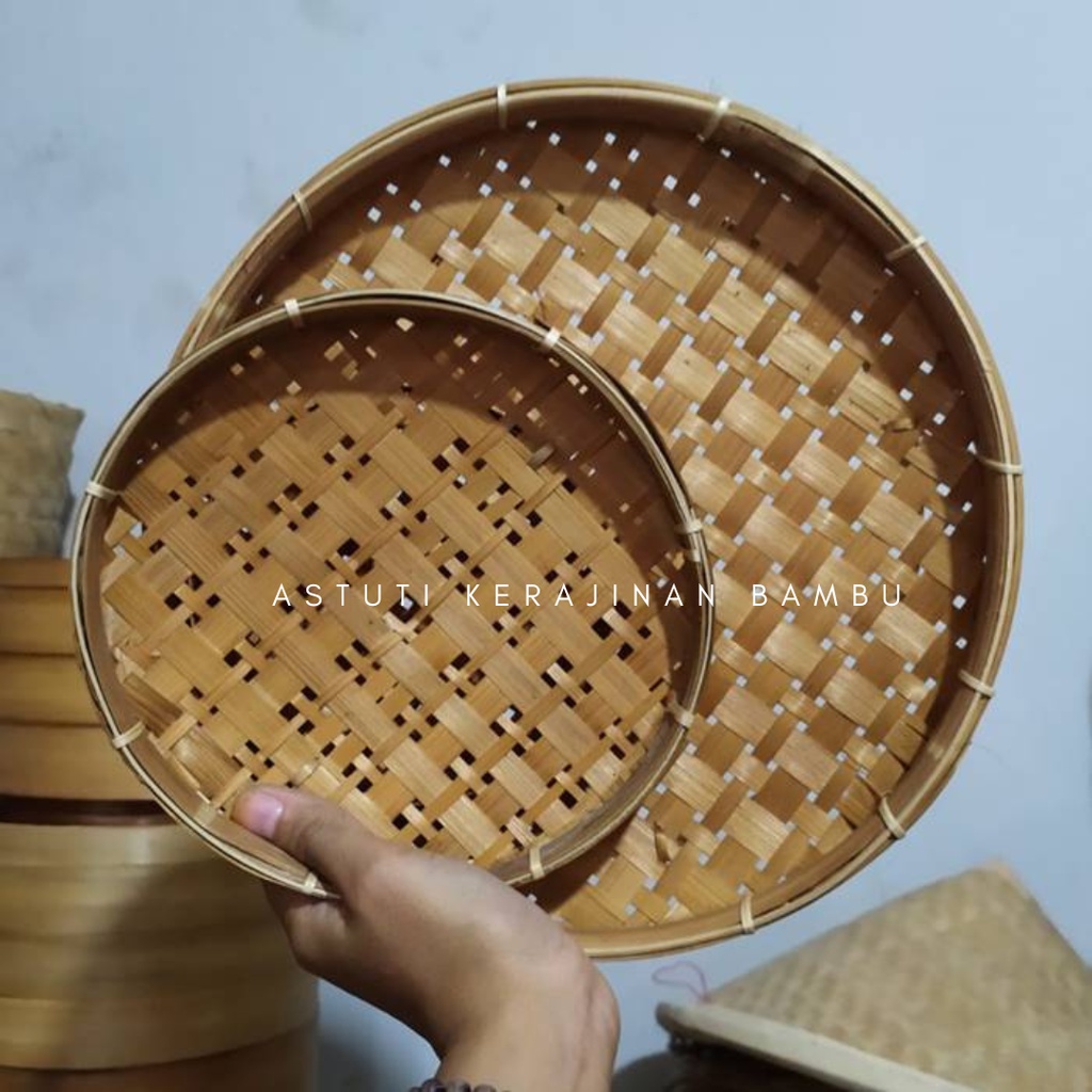 Piring Bambu Bulat/Piring Bambu Unik/Piring Makan Bambu/Piring Saji Bambu/Piring Bambu Tradisional
