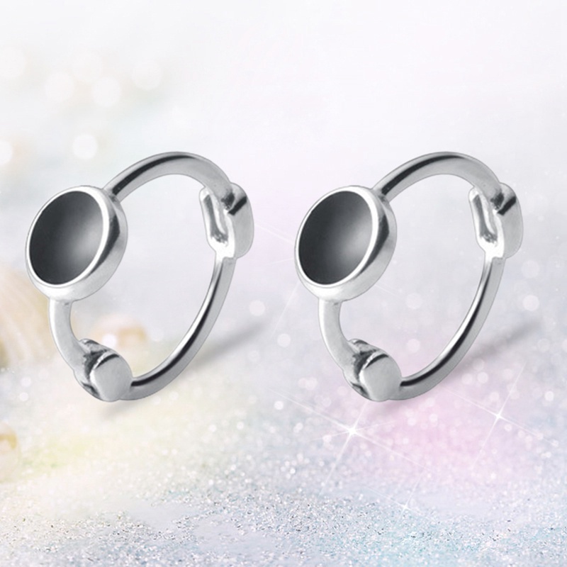 Fancyqube Anting Hoop Enamel Estetik Model Minimalis Warna Hitam Untuk Pria Dan Wanita
