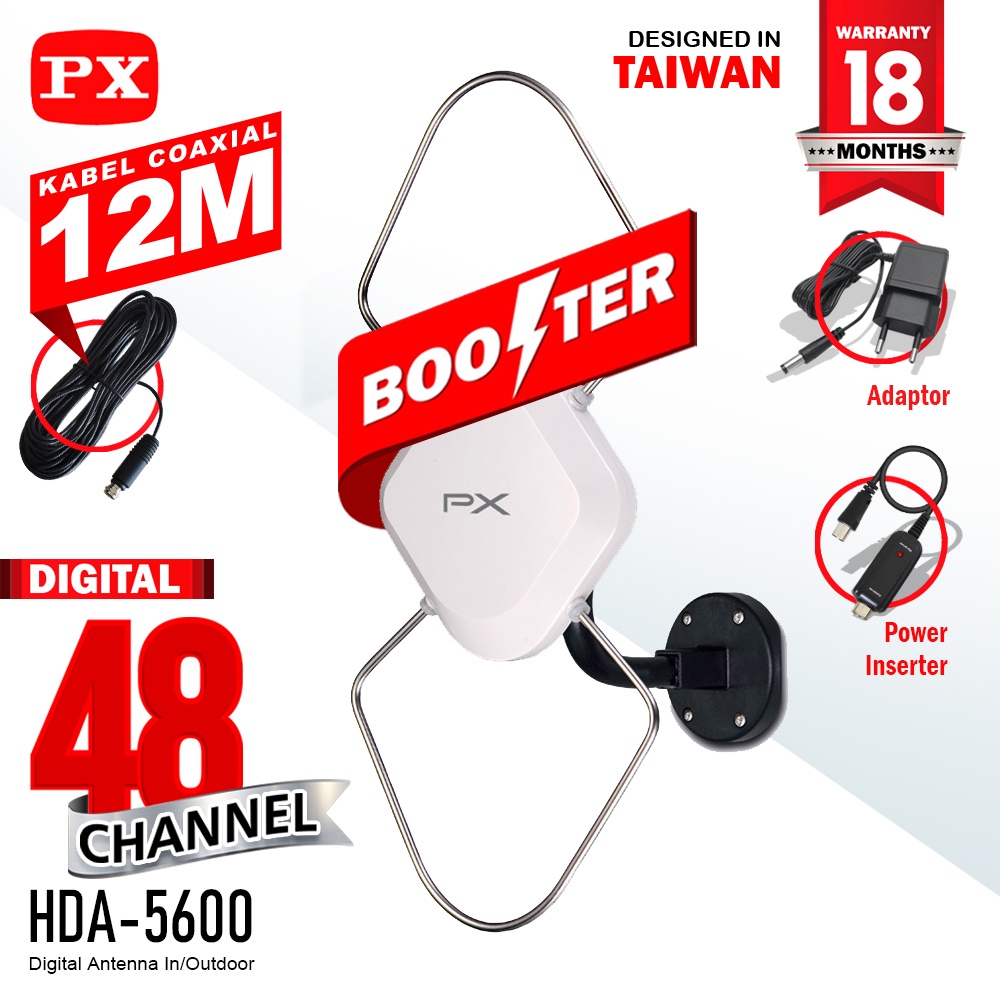 ANTENNA ANTENA TV DIGITAL INDOOR OUTDOOR DALAM LUAR PX HDA-5600