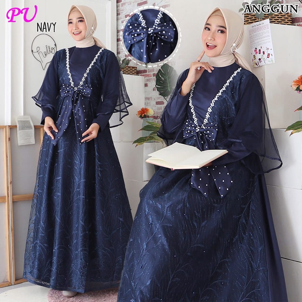 Anggun Gamis pesta mewah brukat tile muslimah bridemaids baju kondangan gaun pesta wisuda gaun walimatul