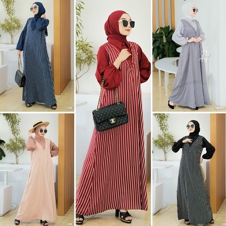 Gamis arimbi syakila motif tribal salur adem new model dress wanita terbaru