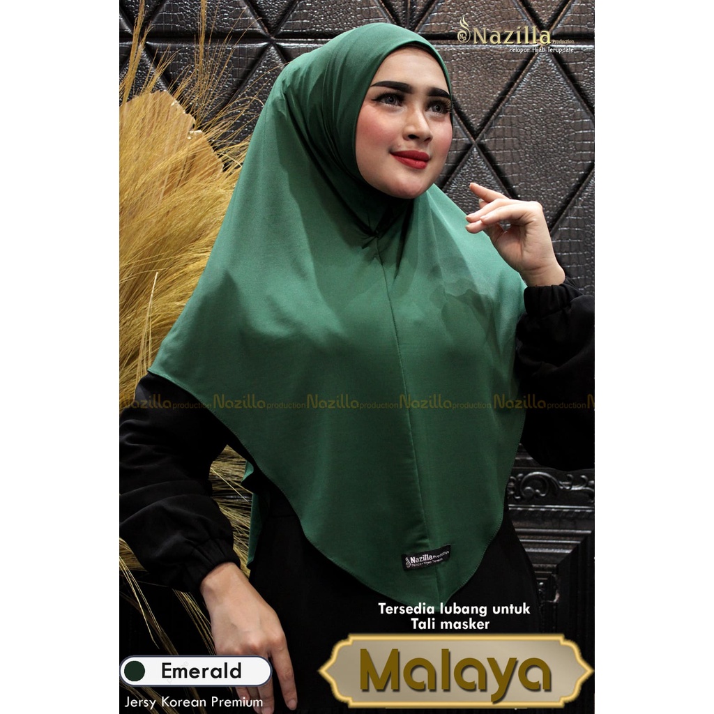 Hijab Simpel Malaya ada lubang telinga untuk masker Original Nazzila-Emerlad