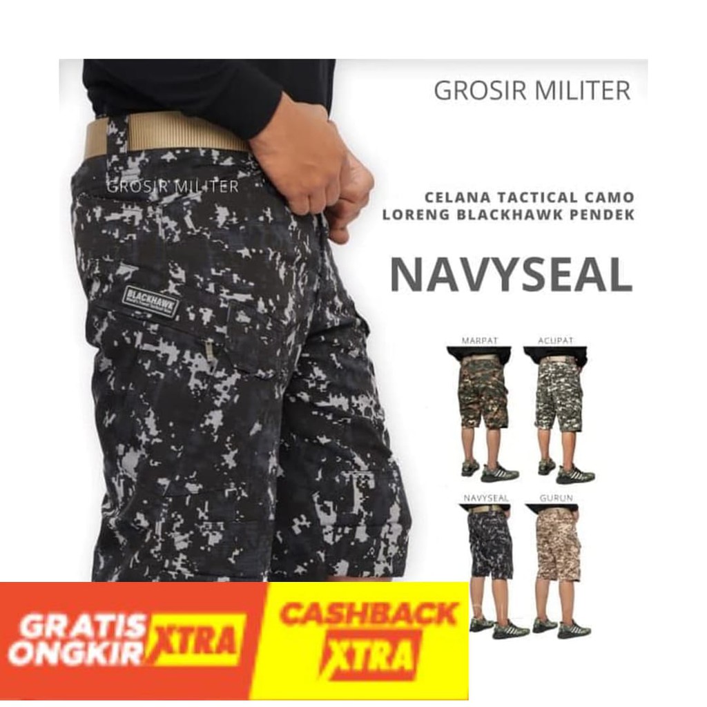 NEW MODEL  - GM Celana Tactical Blackhawk Pendek Camo Loreng Premium