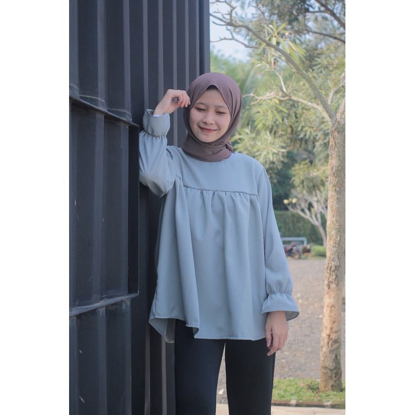 HANA BLOUSE - Baju wanita terbaru - Atasan - Wollycrepe Premium - LILAC - COD - TERMURAH - fit to xl