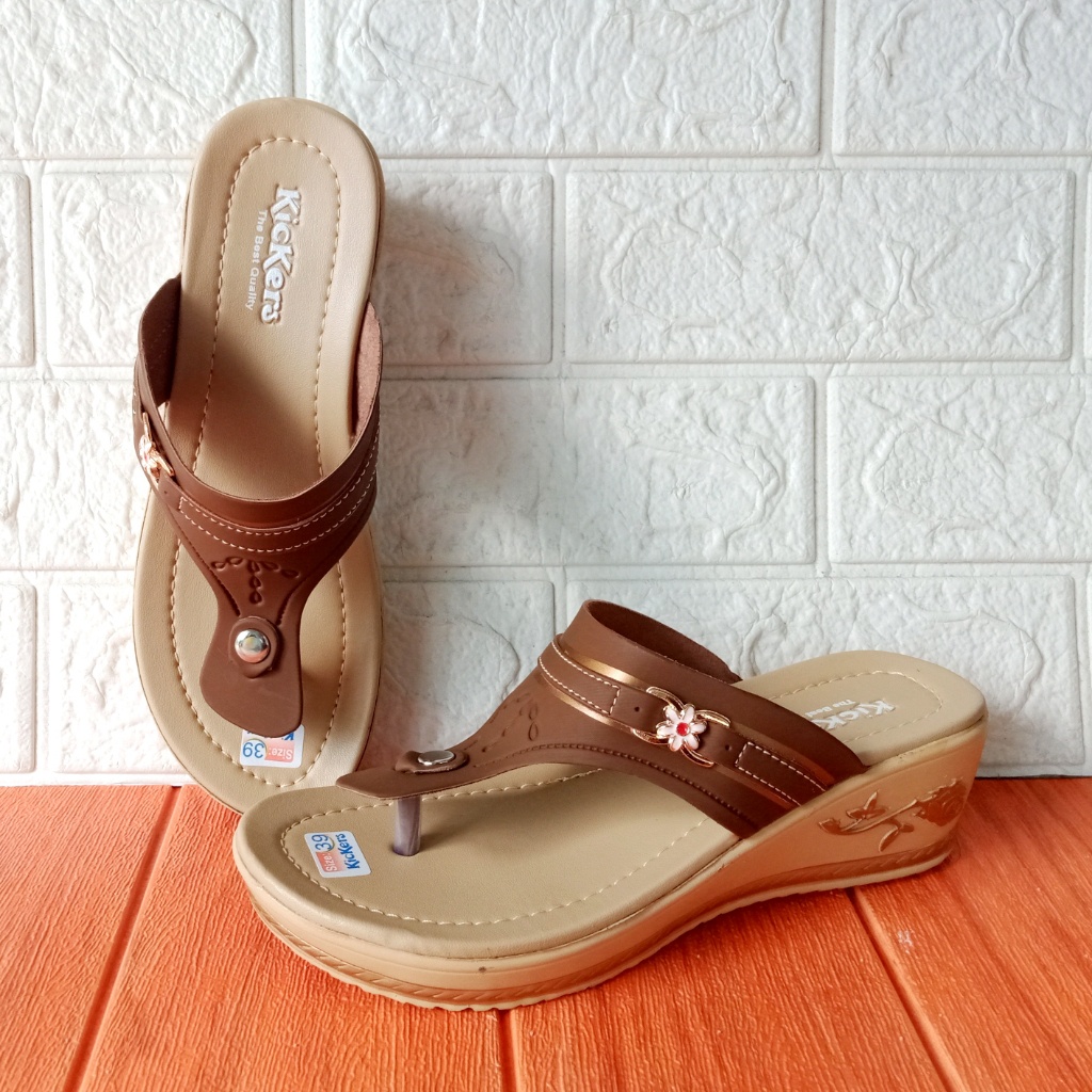 Kickers FM01 Sandal Wanita Jepit Wedges Hak 5cm Size 37-40