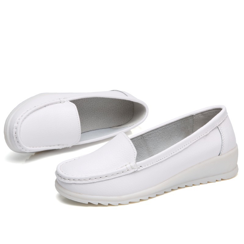 New Style Low Cut Women Loafers White Pu Leather Plus Size Nurses Shoes Shopee Indonesia