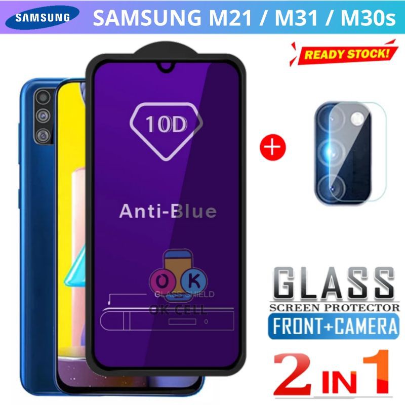 2in1- Tempered Glass Anti Blue Light Radiasi Full Layar Kamera Samsung M21 M31 M30s Screen Protector