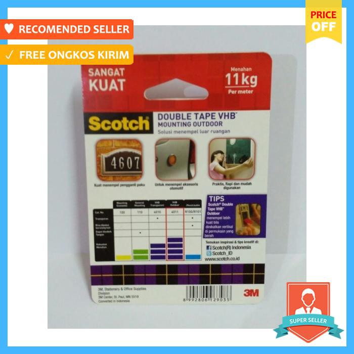 

3M Scotch Double Tape Vhb Mounting Outdoor 4011 1A 21 Mm X 1 M Selotip - Selotip & Double Tape