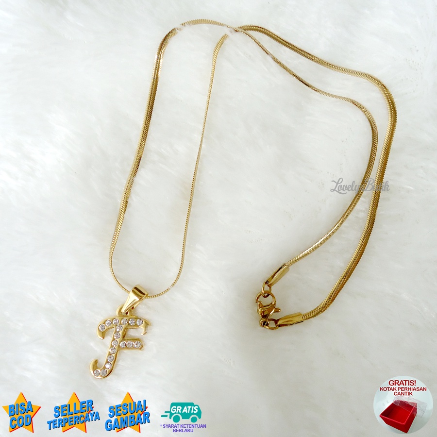 Lovelybutik - Kalung Inisial Huruf Titanium anti karat Kalung hurup Abjad Alphabet Ins F Klasik Bonus Kotak Perhiasan