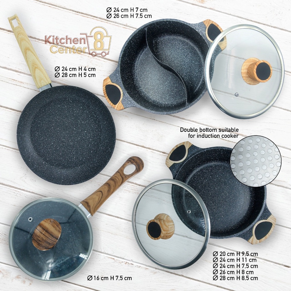 Panci Shabu 2 Sekat Wajan Teflon Fry Pan Anti Lengket Tutup Kaca With Glass LID Frying Pan Medical S