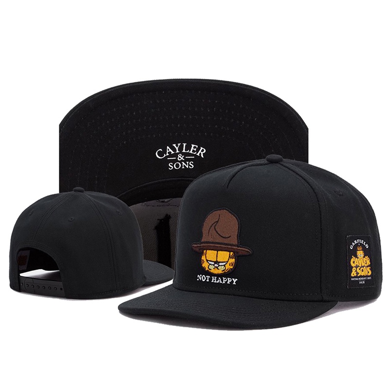 UNDEFEATED Topi Snapback flat brim Motif Bordir Garfield Gaya hip hop