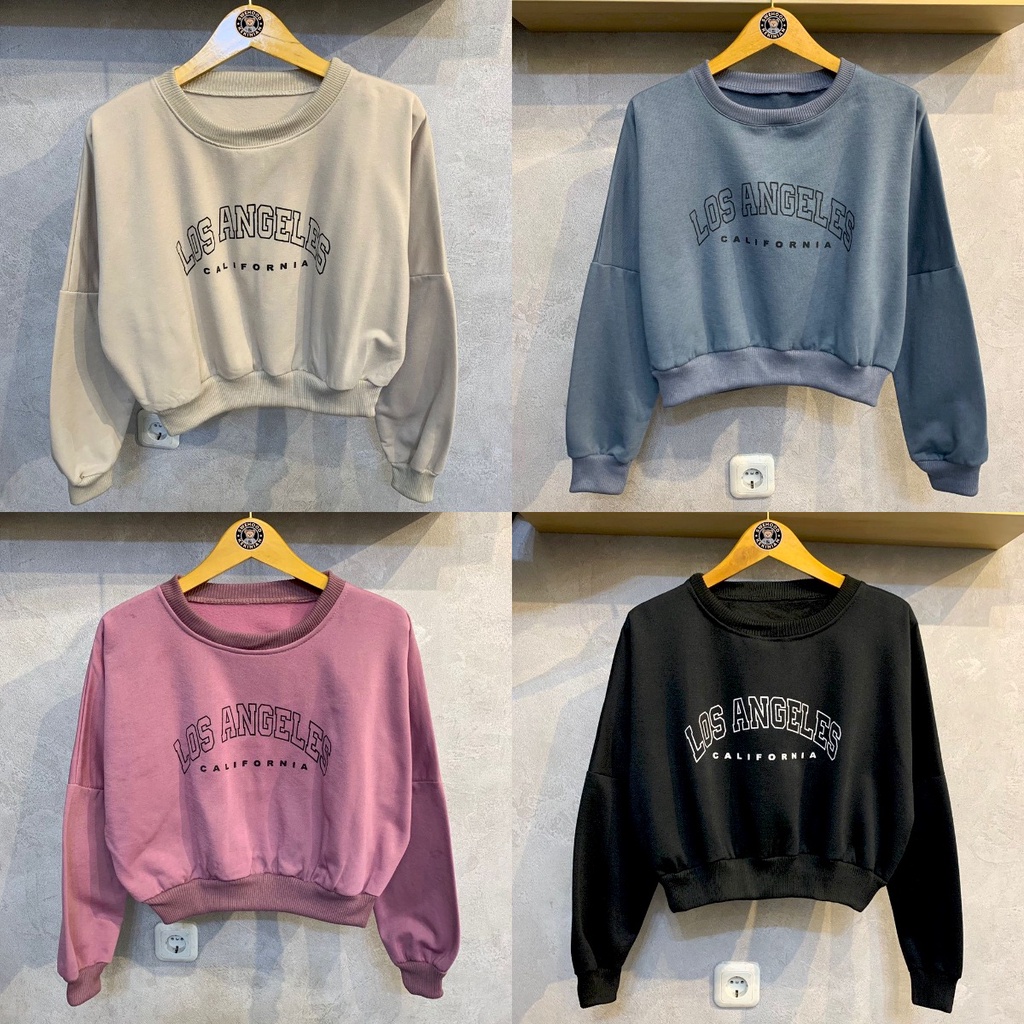 (PS) CROOPE LOS ANGELES Sweater Crope Ala Korea Crewneck Sweatshirt Kpop Wanita Kekinian Oversize Fashion Outfit Ootd Korean Style Sweter Crewnek Switter Krop Cewe Krunek Perempuan Sweeter Crop Viral Remaja Korea Atasan Cewek Premium LD 110 PB 45 BB 45 65