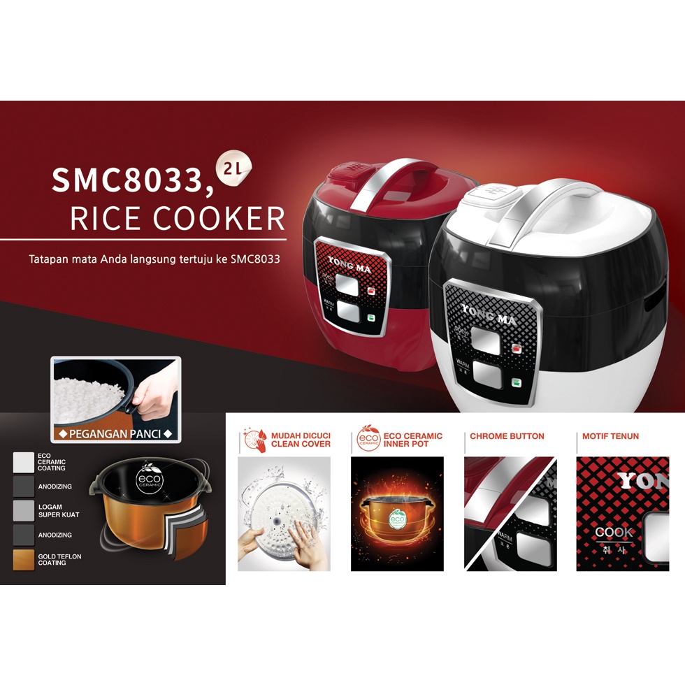 Yong Ma Magic Com SMC 8033 2 Liter | Rice Cooker Manual Konvensional Penanak Nasi Magic Com Magikom Magiccom Mejikom Megic Kom | Yongma SMC-8033 Garansi Resmi