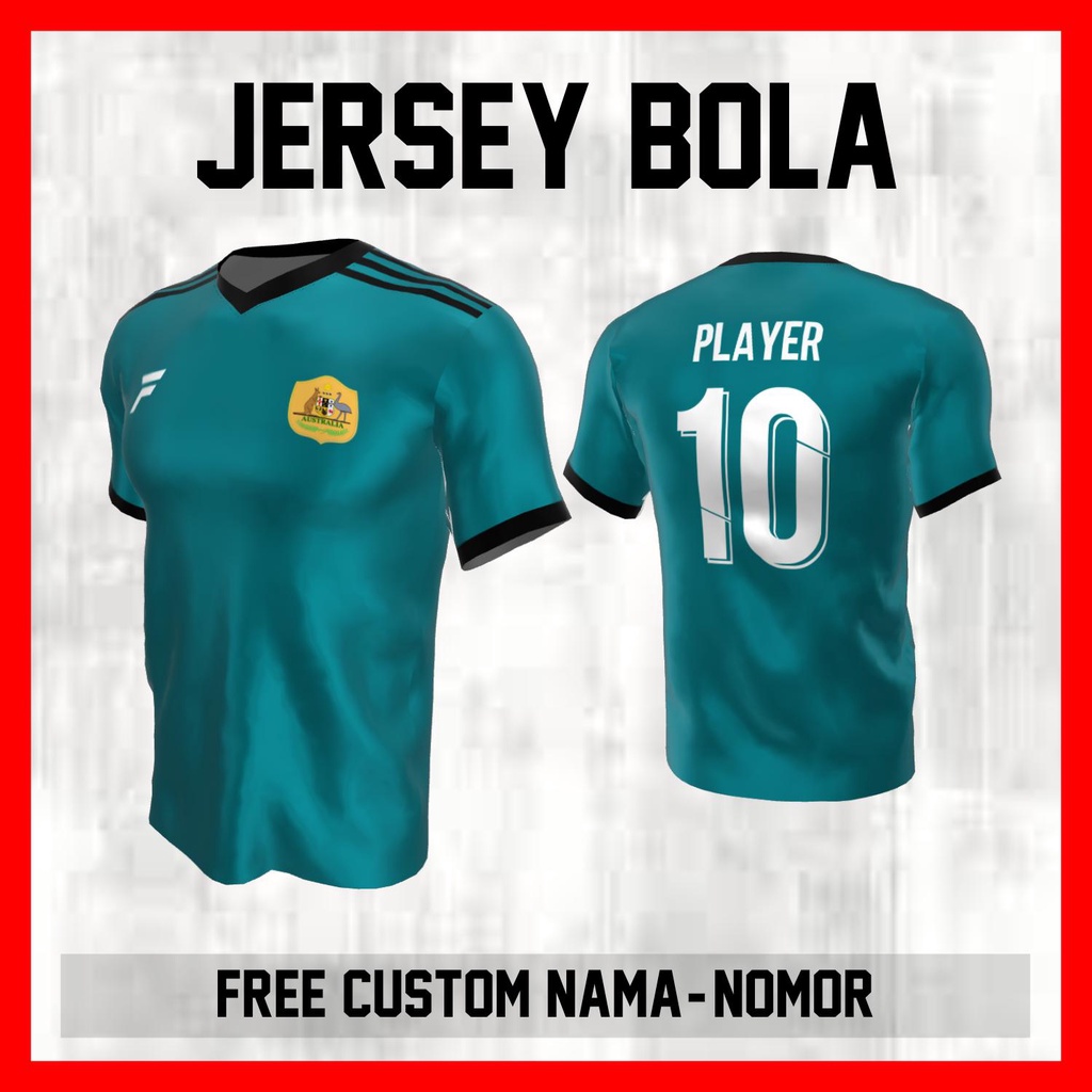 Kaos Bola Jersey Australia Timnas Negara Garis Bahu Baju Custom Nama dan Nomor Punggung - 118
