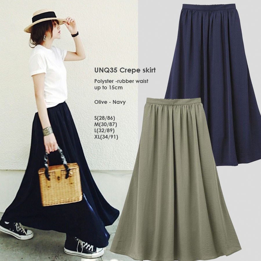 Uniqlo - Crepe skirt - Rok Flare Wanita Branded Original