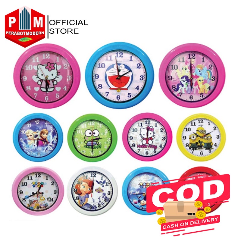 [ COD ] Jam Dinding Karakter / Jam Analog / Jam Dinding Hias / jam watch dinding motif doremon keroppi katak hello kitty keropi biru hijau pink