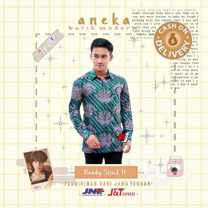 KEMEJA HEM ATASAN BATIK PRIA COWOK LENGAN PANJANG WARNA HIJAU TOSCA MIX ABU SILVER XXL KONDANGAN