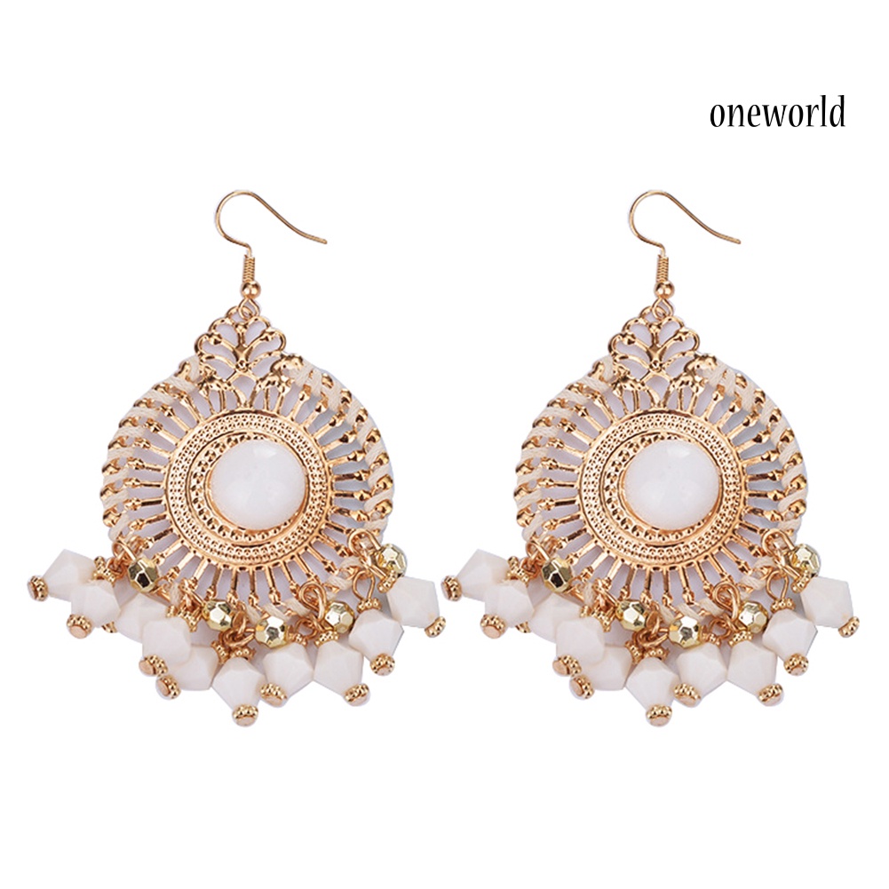 OW@ Bohemia Women Fashion Retro Tassel Beads Round Drop Dangle Hook Earring Jewelry