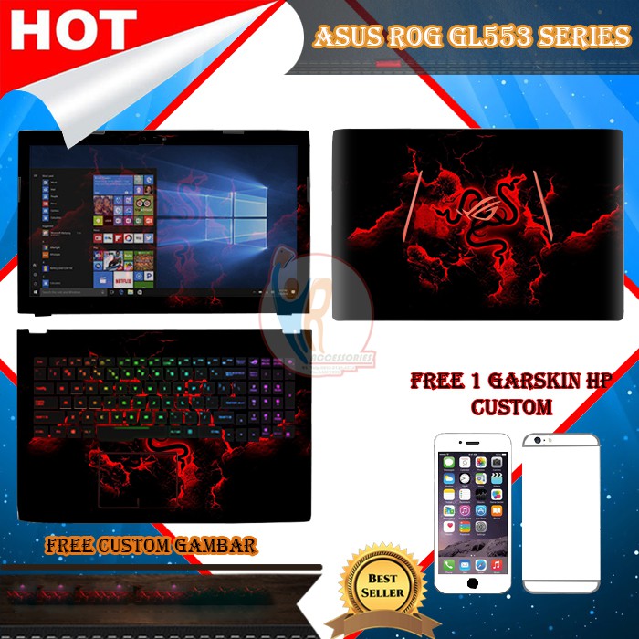 Original Garskin Laptop Full Body Asus ROG GL553 Series Motif Razer - Free Custom Gambar