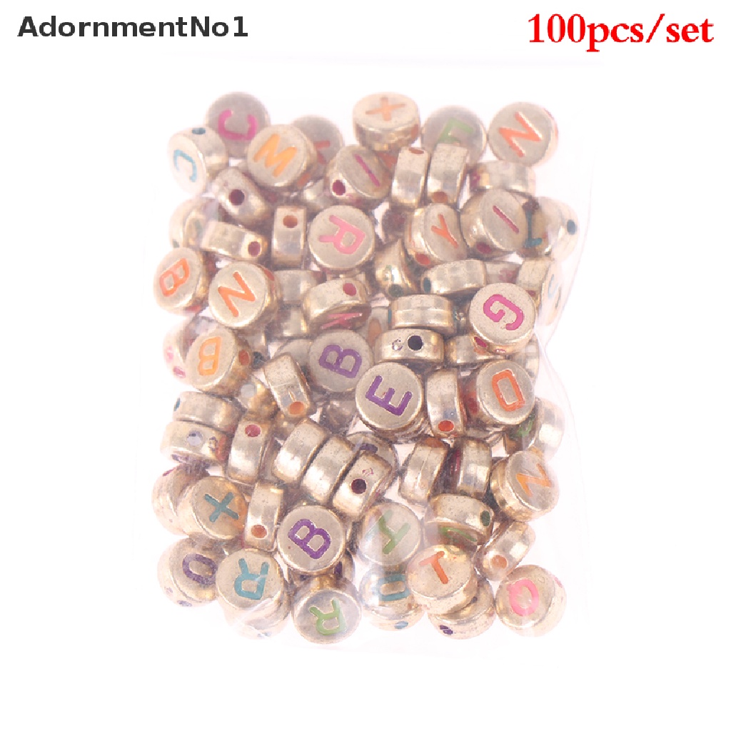 (AdornmentNo1) 100pcs / Set Manik-Manik Akrilik Bulat Motif Tulisan 4x7mm Untuk Aksesoris Perhiasan Diy