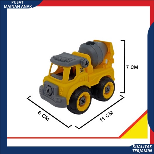 ( BISA COD ) Mainan Anak Mobil Truk Bongkar Pasang DIY Obeng Toy Car Mixer Truck 1 set Kemasan Kantong