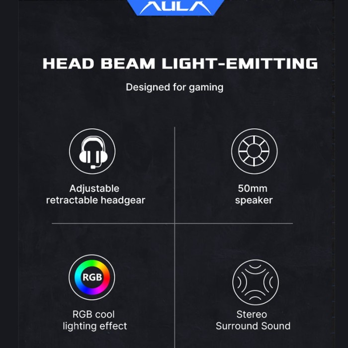 Headset Gaming AULA S503 USB – Streamer Light RGB Running