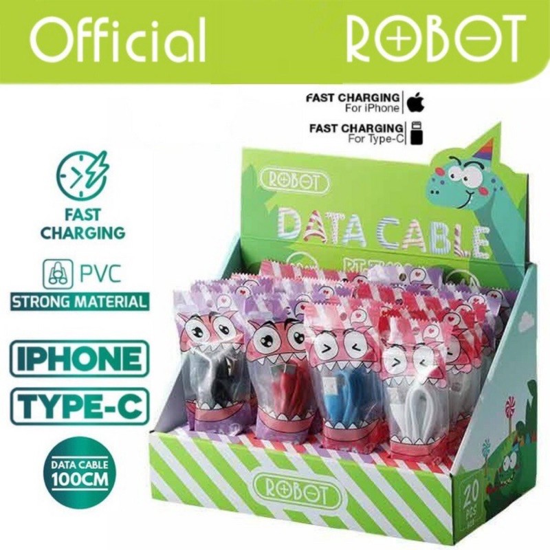 Per Pcs ORIGINAL  KABEL DATA TIPE C / Lightning PHONE ROBOT RT-TL100 2.4A Garansi Resmi byROBOT