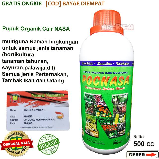 Jual POC NASA PUPUK ORGANIK CAIR 500 CC PERTAIAN,PERTERNAKAN,PERIKANAN ...