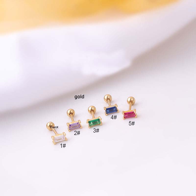 1pc Anting Tindik Bentuk Kotak Bahan Stainless Steel Dengan Zircon 20gauge