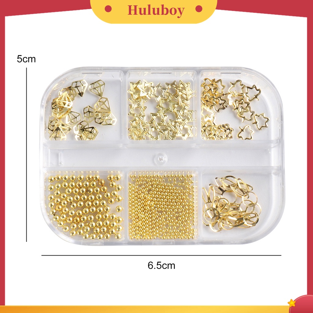 Huluboy Huluboy♡ Charms Manik-Manik Bentuk Bintang Hollow 3D Bahan Metal Untuk Dekorasi Nail Art
